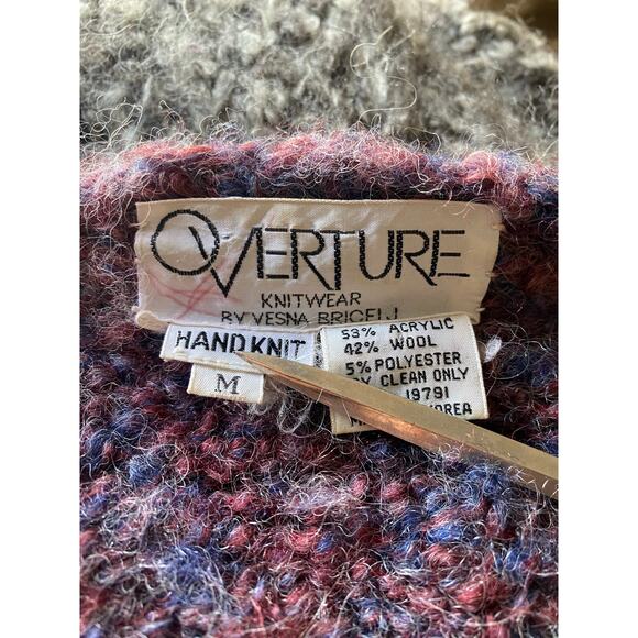 Size S//Vintage 90s Boucle Purple Wool Blend Knit Cardigan Sweater - Picture 6 of 6